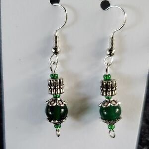 Elegant Green and Silver Beaded Earrings
